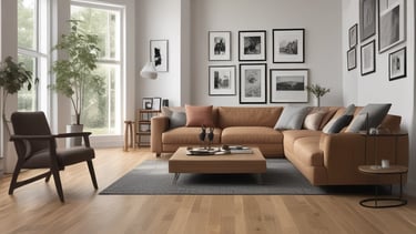 Bright kitchen featuring sleek, textured laminate flooring.