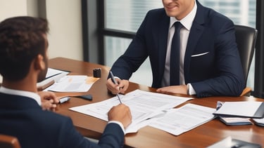 A friendly professional helping a client with business registration paperwork online.