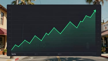 Clean vector-style line chart showing a steady currency trend line moving slightly upwards, emerald green accent line, dark background, technical financial dashboard style
