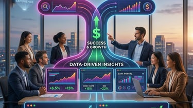 Digital marketing team reviewing SEO strategies, PPC campaigns, and data-driven insights on a holographic display.