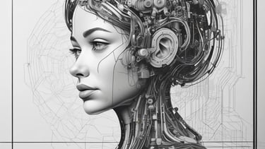 A business team collaborating with AI-generated content on a screen.