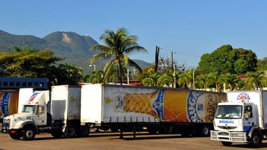 Brugal rum distribution trucks in Puerto Plata, Dominican Republic