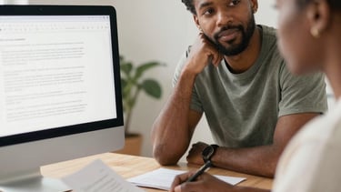 person sitting in front bookshelf