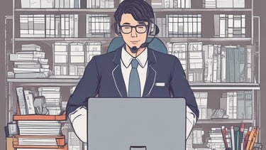 A professional consultation setting with a medical professional sitting at a desk facing a client. The room has a modern aesthetic with white walls decorated with framed certificates. The desk is organized with office supplies, a laptop, and a fruit bowl in the center.