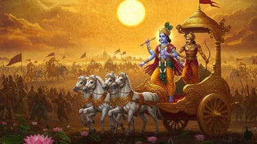 Sri Krishna with Arjuna in the battle field of Mahabharata