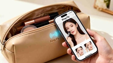 A smartphone unlocking exclusive digital content from a King Fly custom pouch via NFC technology