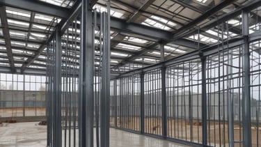 A two-story house under renovation with new brickwork being added. A black tarp covers construction materials in the foreground, surrounded by wood and other building materials. The house features a light brown exterior with two windows on the upper floor, white-framed doors, and a partially completed extension on the ground floor.