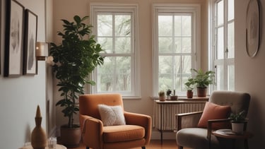 A serene and well-lit massage therapy room features a massage table adorned with scattered rose petals. The room has soft green walls with a floral accent wall in the back. A hanging white robe and a modern chair are present, along with a glass shower enclosure. The ceiling has recessed lighting, contributing to a calming atmosphere.