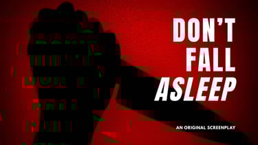 Silhouette of a hand holding a large knife on a red background.