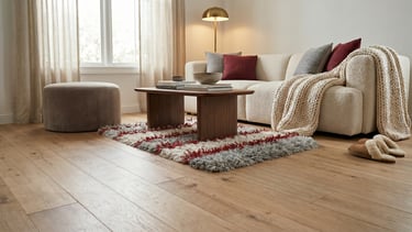 hand-tufted high-pile shaggy area rug with red striped accents by Shreempex
