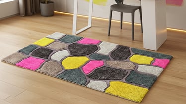 Shreempex Hand Tufted Rug Seller - MOSAIC Stone Design Rug with Pink yellow brown and grey color