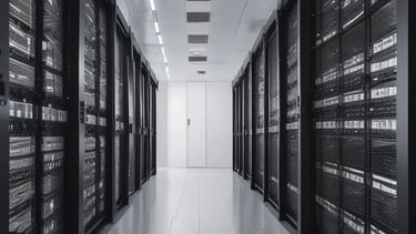 Technicians installing structured cabling in a large commercial space.