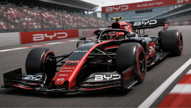 Conceito de carro de Fórmula 1 da BYD em pista de corrida