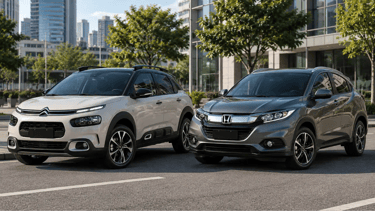 Citroën C4 Cactus e Honda HR-V lado a lado em ambiente urbano moderno.