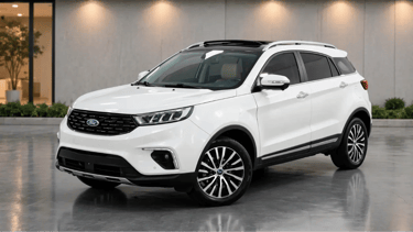 Ford Territory Titanium 2021 SUV médio branco em ambiente estilo showroom