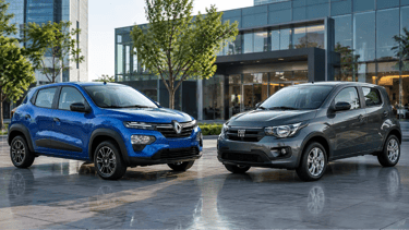 Renault Kwid e Fiat Mobi 2026 frente a frente em ambiente urbano moderno