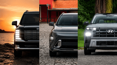 Hyundai Palisade, Kona e Creta em montagem destacando os SUVs ideais para viajar