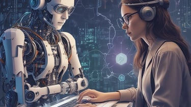 A computer screen displaying a webpage about ChatGPT, focusing on optimizing language models for dialogue. The webpage has text describing the model and includes the OpenAI logo. The background is green with some purple graphical elements on the side.