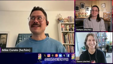 Mike Curato with Kaitlynn and Theora from Big Gay Energy Podcast