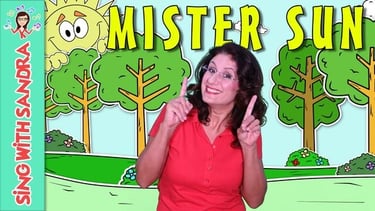 a woman in a red shirt and a sun on green background sun