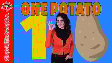 a woman in a red jacket and glasses with a potato