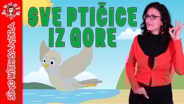 a woman in a red sweater and glasses and a bird