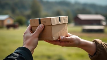 a person handing a box out to another person.