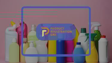 Product Registration UAE LOGO with Detergents and Disinfectants Products in background