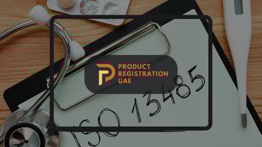 Product Registration UAE Logo with ISO 13485 in background
