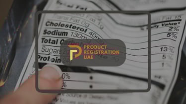 Product Registration UAE Logo Close-up of a nutrition label showing detailed ingredients and values.