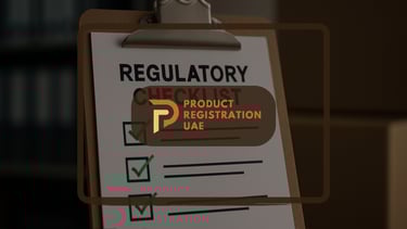 Regulatory checklist on a clipboard with marked checkboxes representing UAE product submission quality review.