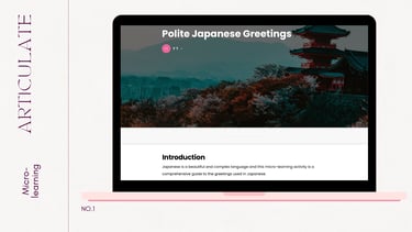 Polite Japanese greetings microlearning on a laptop