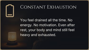 Person experiencing emotional exhaustion and heavy spiritual atmosphere inside the home