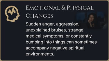 Emotional distress, aggression, and unexplained physical exhaustion connected to spiritual heaviness