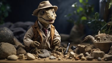 dinozauras kasinėja fosilijas