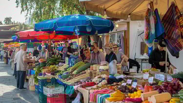 a group of people shopping in Dalyan's local markets