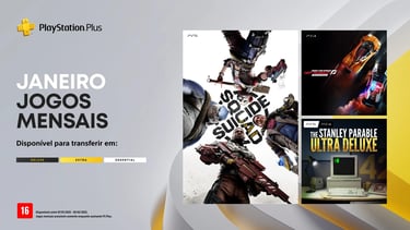 imagem mostra os 3 jogos disponibilizados na PS Plus de janeiro de 2025