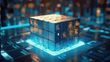 3D visualization of a Kubernetes cluster cube representing container orchestration and automation