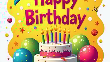 a birthday card with a cake and balloons