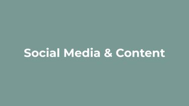 Grafik mit der Aufschrift "Social Media & Content" – Fokus auf Content-Erstellung, Community Aufbau 