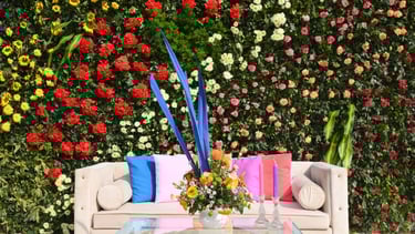 Flower decor at poolside lunch at Fairmont Jaipur