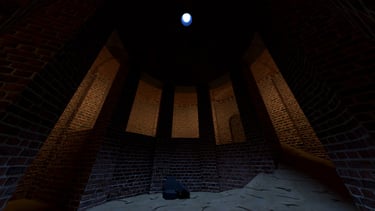 A view inside the rotunda at Braxted - brick columns line a circular chamber