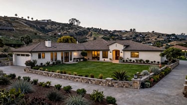 Private estate area in San Diego Hills, spacious family plot surrounded by low stone walls and private garden path