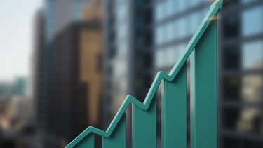 Gráfico ascendente diante de prédios, simbolizando crescimento financeiro