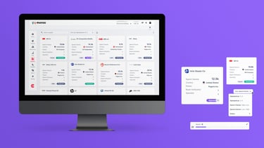 Desktop computer of supplier list interface in a purple background.