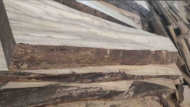 “Semi-finished teak wood block captured at 45-degree angle highlighting partial sanding and structure”