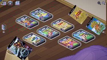 Détail des jaquettes de jeux vidéo d'Unpaking