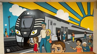 Fresque murale 2,5*4,5 1SO IDENTITE - Café de la gare Montfort sur Meu - Arrivée TER Région Bretagne