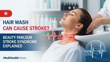 ब्यूटी पार्लर स्ट्रोक सिंड्रोम और स्ट्रोक के जोखिम के बारे में जागरूकता को दर्शाता मेडिकल चित्रण