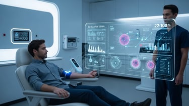 Futuristic AI-powered cancer screening using non-invasive blood test.